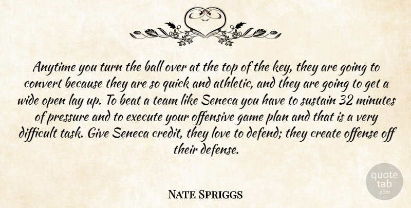 Nate Spriggs Quote About Anytime, Ball, Beat, Convert, Create: Anytime You Turn The Ball...