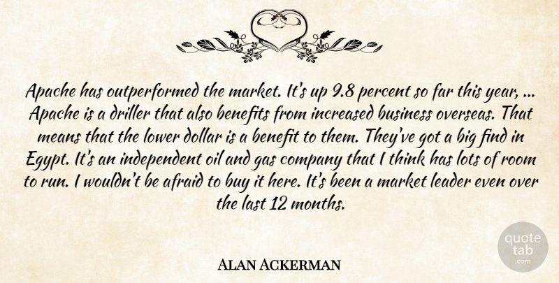 Alan Ackerman Quote About Afraid, Benefits, Business, Buy, Company: Apache Has Outperformed The Market...