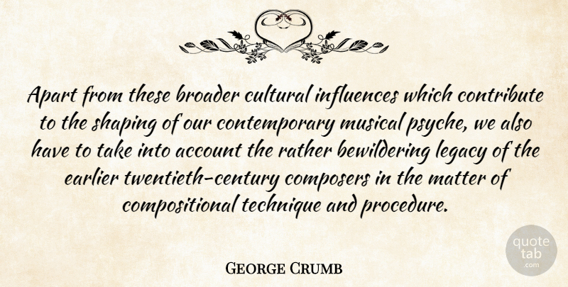 George Crumb Quote About Account, Apart, Broader, Composers, Contribute: Apart From These Broader Cultural...