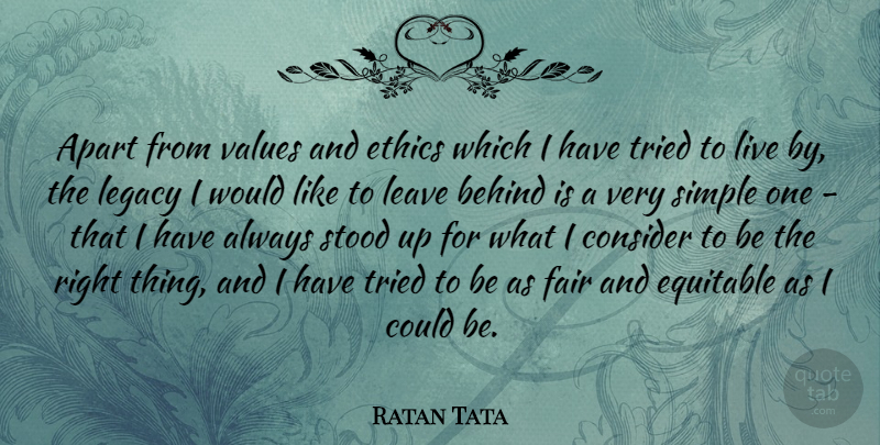 Ratan Tata Quote About Simple, Legacy, Ethics: Apart From Values And Ethics...