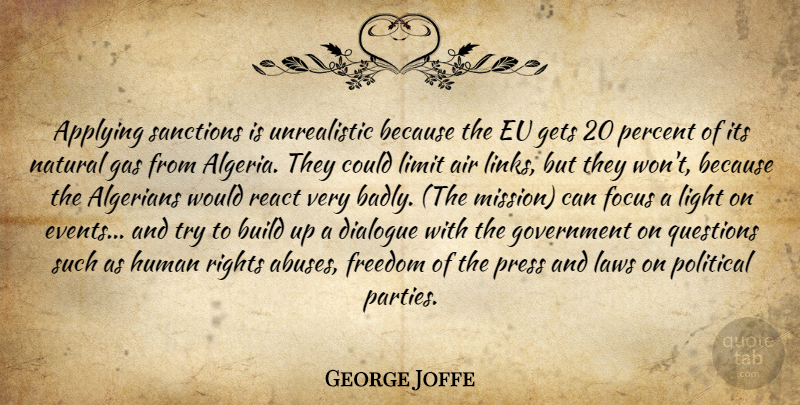 George Joffe Quote About Air, Applying, Build, Dialogue, Eu: Applying Sanctions Is Unrealistic Because...