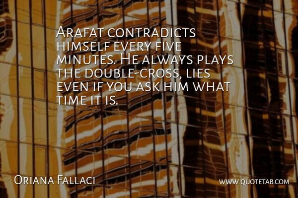 Oriana Fallaci Quote About Lying, Play, Double Standard: Arafat Contradicts Himself Every Five...