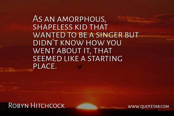 Robyn Hitchcock Quote About Kid, Seemed, Singer, Starting: As An Amorphous Shapeless Kid...