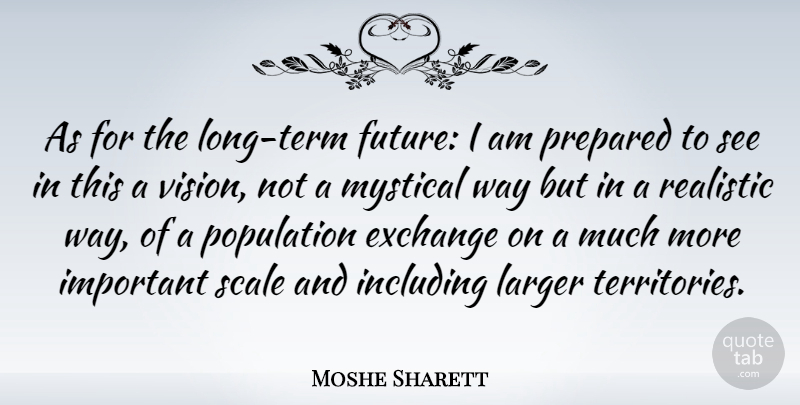 Moshe Sharett Quote About Exchange, Future, Including, Larger, Mystical: As For The Long Term...