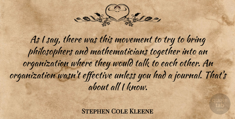 Stephen Cole Kleene Quote About Effective, Movement, Unless: As I Say There Was...