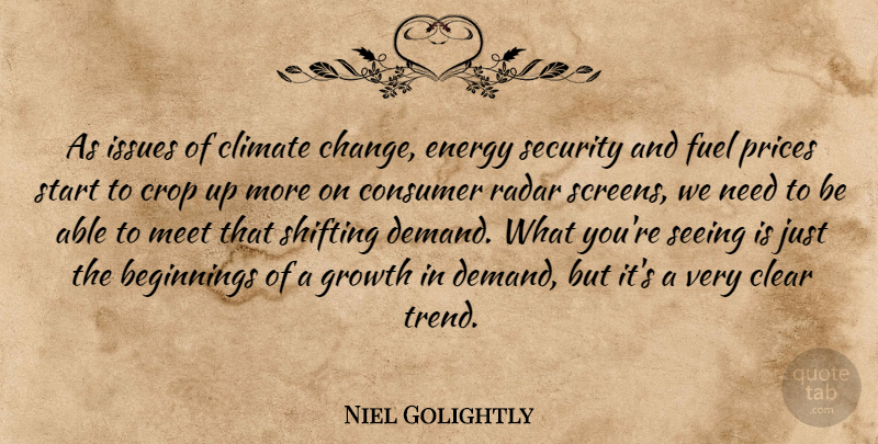 Niel Golightly Quote About Beginnings, Clear, Climate, Consumer, Crop: As Issues Of Climate Change...