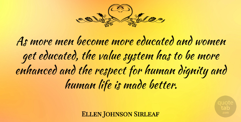 Ellen Johnson Sirleaf Quote About Men, Dignity, Life Is: As More Men Become More...