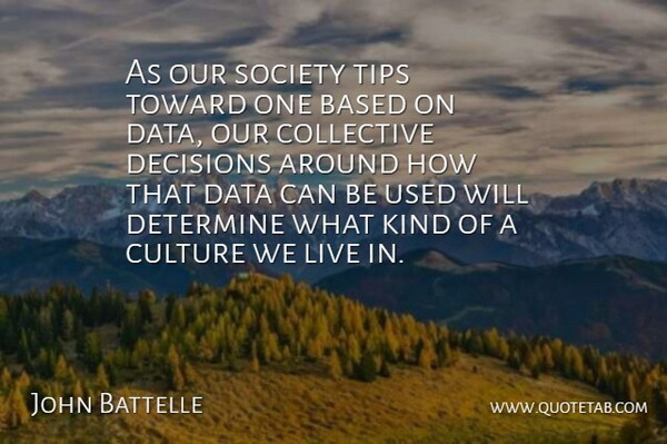 John Battelle Quote About Based, Collective, Culture, Data, Decisions: As Our Society Tips Toward...