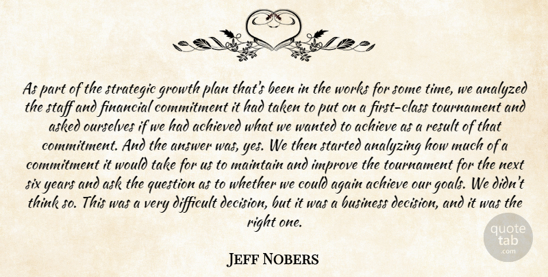 Jeff Nobers Quote About Achieved, Again, Analyzed, Analyzing, Answer: As Part Of The Strategic...