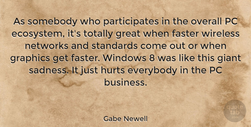 Gabe Newell Quote About Hurt, Sadness, Ecosystems: As Somebody Who Participates In...
