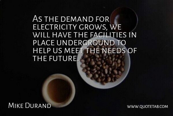 Mike Durand Quote About Demand, Electricity, Facilities, Help, Meet: As The Demand For Electricity...