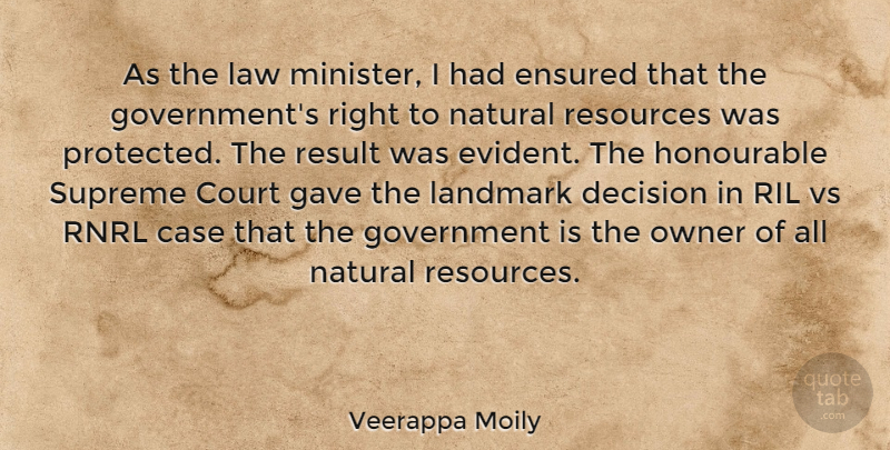 Veerappa Moily Quote About Case, Court, Gave, Government, Honourable: As The Law Minister I...