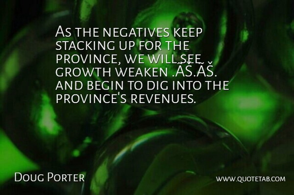 Doug Porter Quote About Begin, Dig, Growth, Negatives: As The Negatives Keep Stacking...