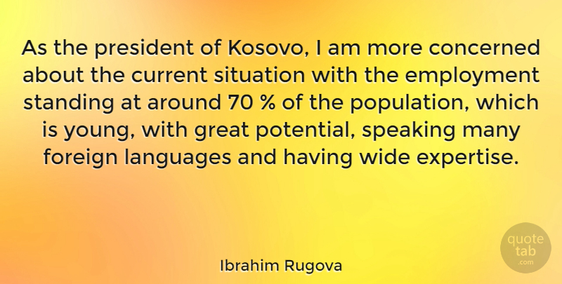 Ibrahim Rugova Quote About President, Population, Employment: As The President Of Kosovo...