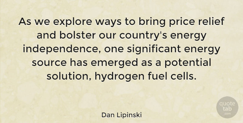 Dan Lipinski Quote About Country, Hydrogen Fuel, Cells: As We Explore Ways To...