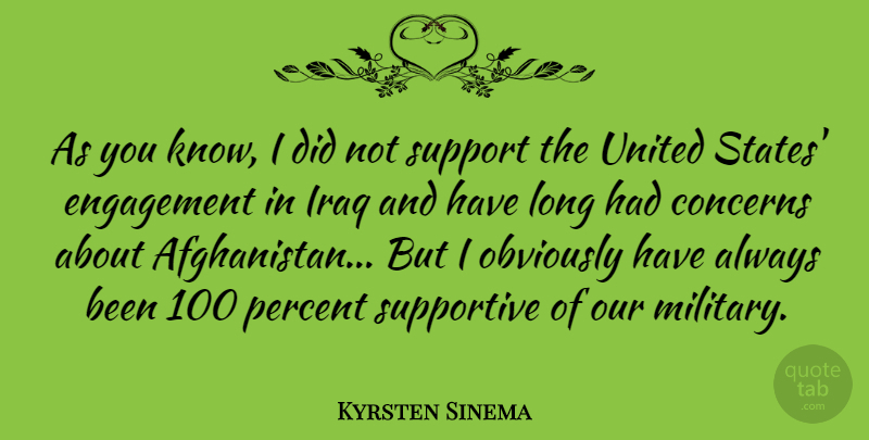 Kyrsten Sinema Quote About Concerns, Engagement, Iraq, Obviously, Supportive: As You Know I Did...