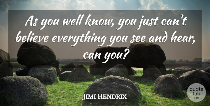 Jimi Hendrix Quote About Believe, Wells, Knows: As You Well Know You...