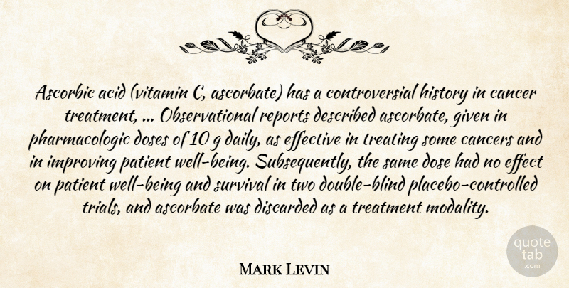Mark Levin Quote About Acid, Cancer, Cancers, Doses, Effective: Ascorbic Acid Vitamin C Ascorbate...