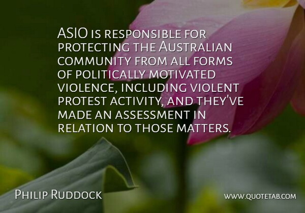 Philip Ruddock Quote About Assessment, Australian, Community, Forms, Including: Asio Is Responsible For Protecting...