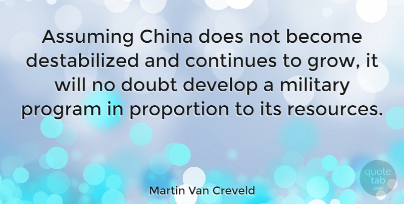 Martin Van Creveld Quote About Military, Doubt, Doe: Assuming China Does Not Become...