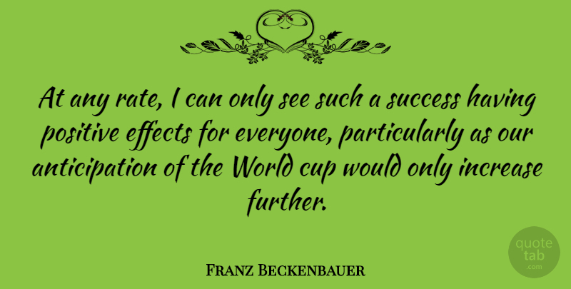 Franz Beckenbauer Quote About Cup, Increase, Positive, Success: At Any Rate I Can...