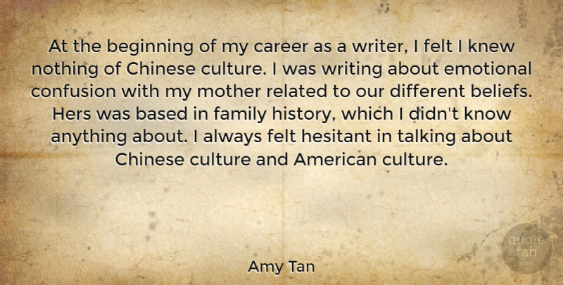 Amy Tan Quote About Based, Beginning, Career, Chinese, Confusion: At The Beginning Of My...