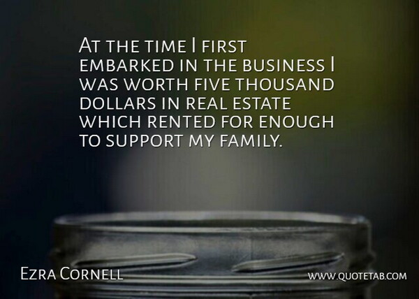 Ezra Cornell Quote About American Businessman, Business, Dollars, Embarked, Estate: At The Time I First...