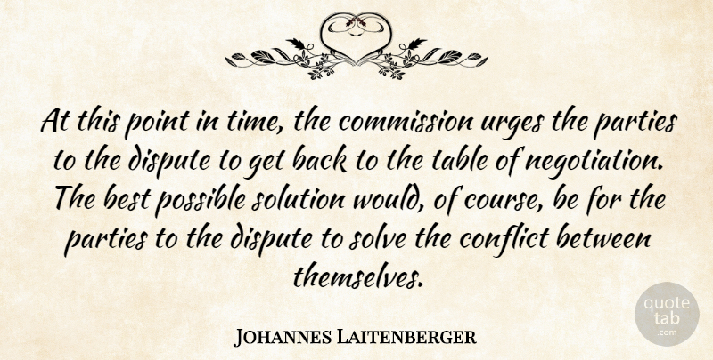 Johannes Laitenberger Quote About Best, Commission, Conflict, Dispute, Parties: At This Point In Time...