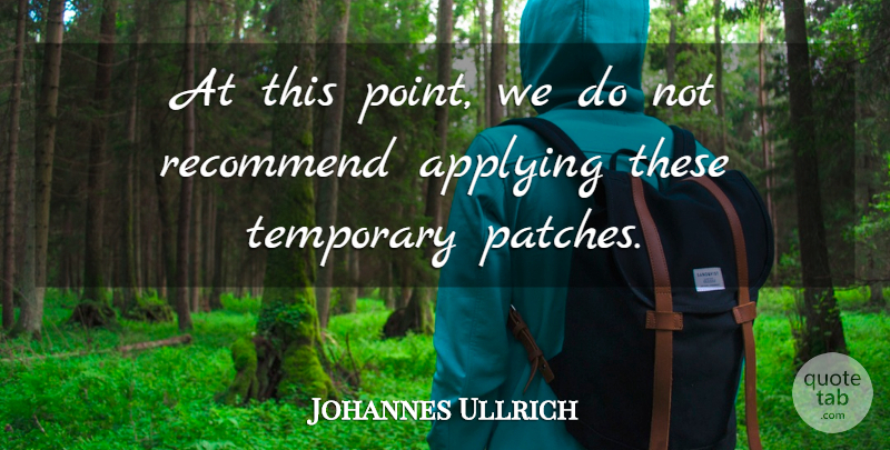 Johannes Ullrich Quote About Applying, Recommend, Temporary: At This Point We Do...