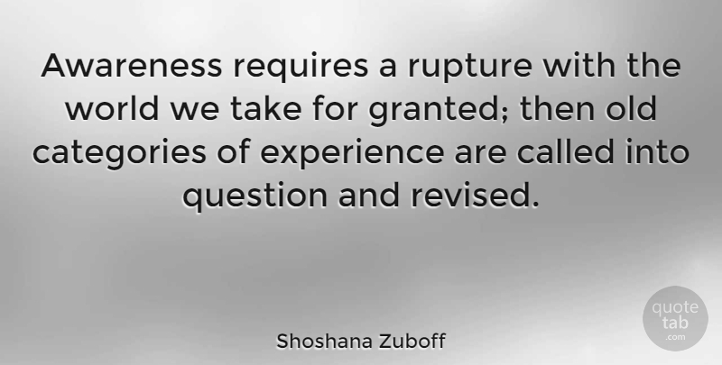 Shoshana Zuboff Quote About World, Rupture, Awareness: Awareness Requires A Rupture With...