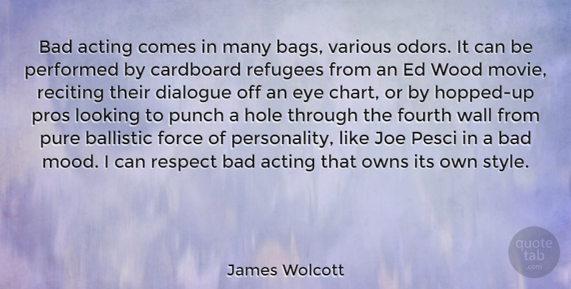 James Wolcott Quote About Wall, Eye, Personality: Bad Acting Comes In Many...