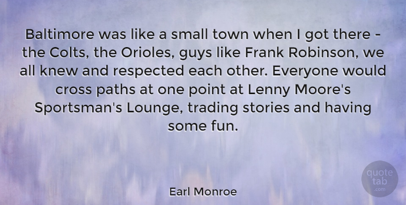 Earl Monroe Quote About Fun, Guy, Stories: Baltimore Was Like A Small...