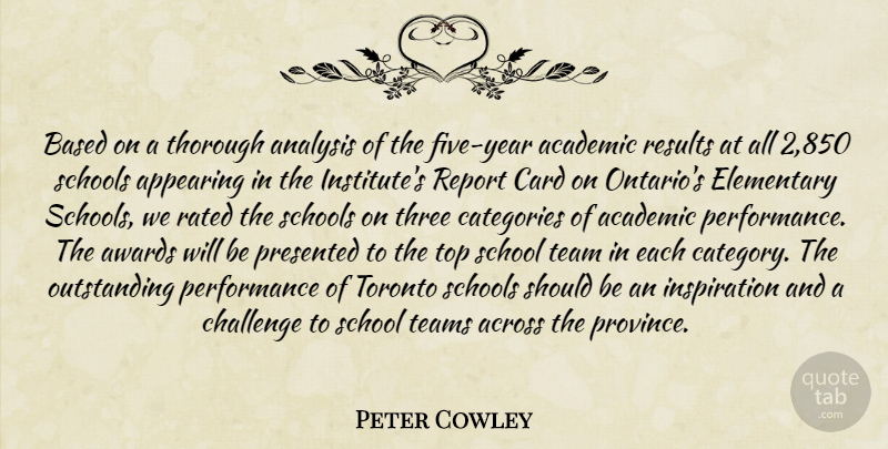 Peter Cowley Quote About Academic, Across, Analysis, Appearing, Awards: Based On A Thorough Analysis...