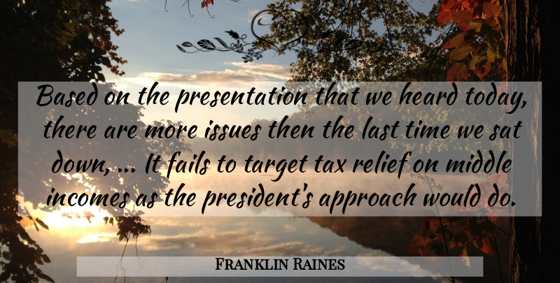 Franklin Raines Quote About Approach, Based, Fails, Heard, Issues: Based On The Presentation That...