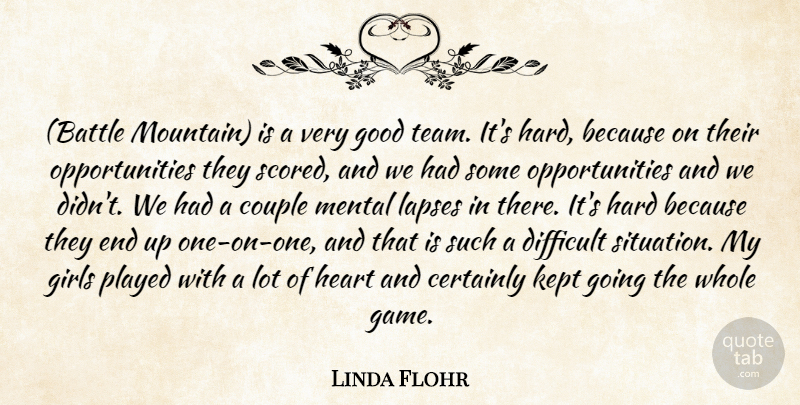 Linda Flohr Quote About Certainly, Couple, Difficult, Girls, Good: Battle Mountain Is A Very...