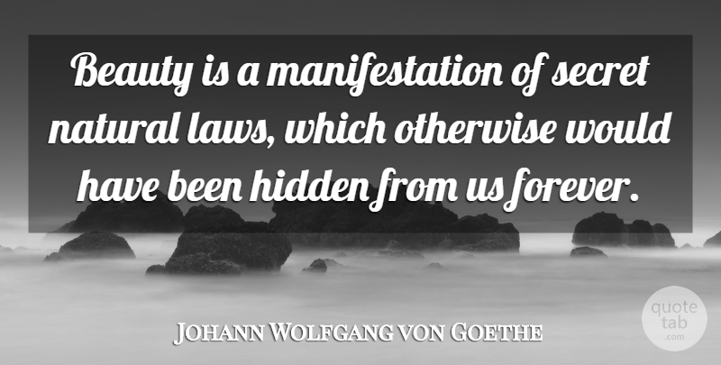 Johann Wolfgang von Goethe Quote About Beauty, Law, Secret Love: Beauty Is A Manifestation Of...