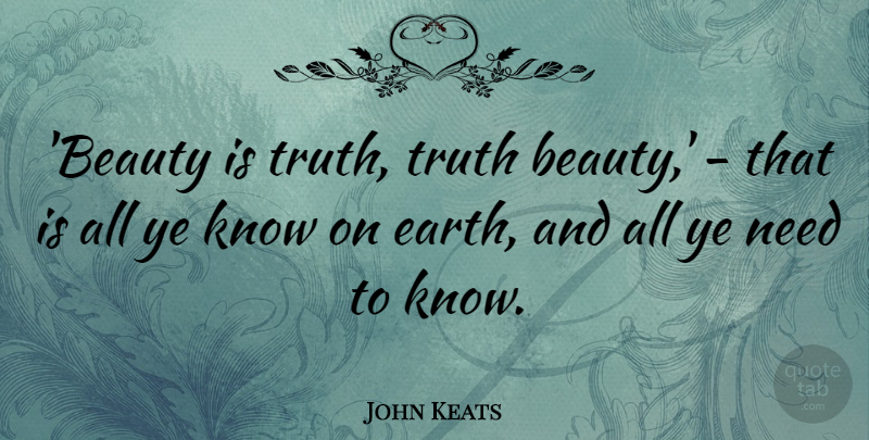 John Keats Quote About Truth: Beauty Is Truth Truth Beauty...
