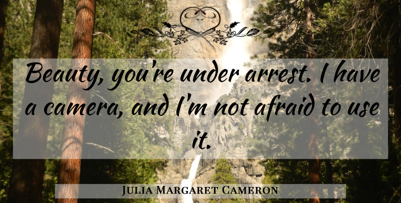 Julia Margaret Cameron Quote About Cameras, Use, Not Afraid: Beauty Youre Under Arrest I...