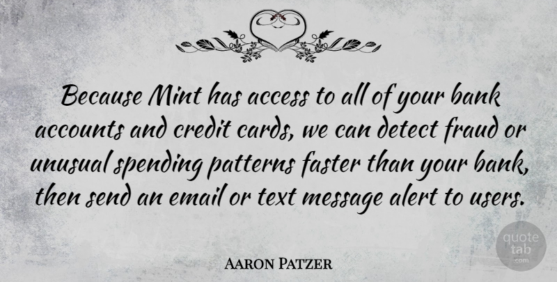 Aaron Patzer Quote About Access, Accounts, Alert, Bank, Detect: Because Mint Has Access To...