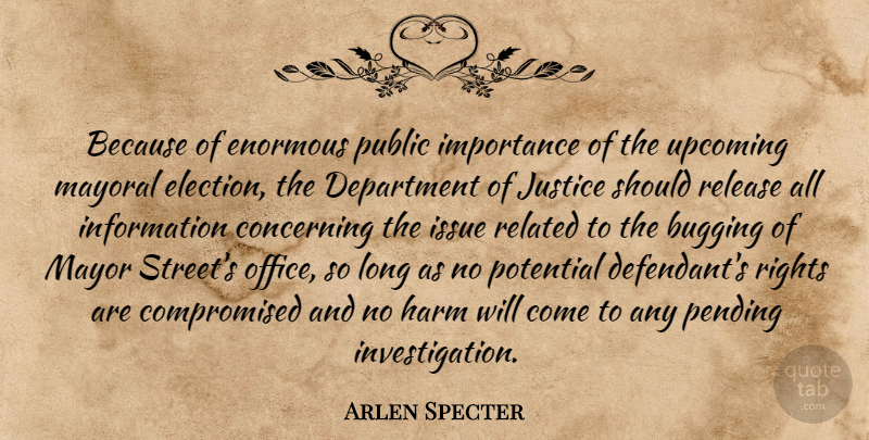 Arlen Specter Quote About Concerning, Department, Enormous, Harm, Importance: Because Of Enormous Public Importance...