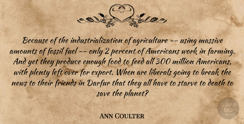 Ann Coulter Quote About Agriculture, Industrialization, News: Because Of The Industrialization Of...