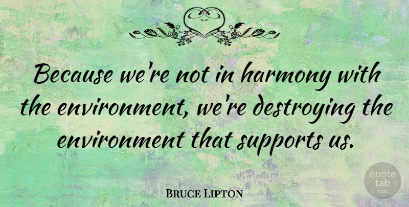 Bruce Lipton Quote About Environment, Supports: Because Were Not In Harmony...