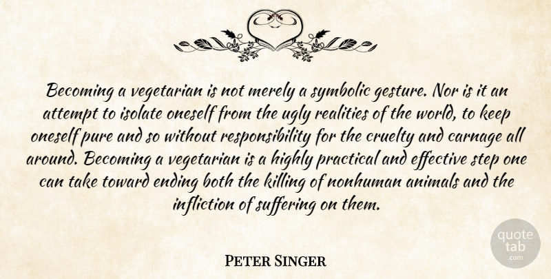 Peter Singer Quote About Philosophical, Responsibility, Reality: Becoming A Vegetarian Is Not...