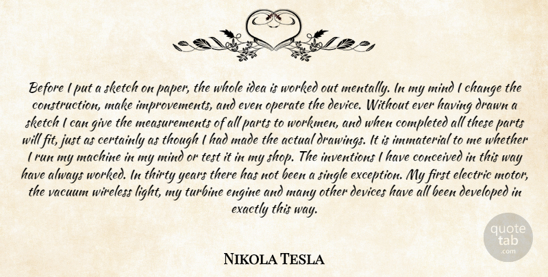 Nikola Tesla Quote About Actual, Certainly, Change, Completed, Conceived: Before I Put A Sketch...