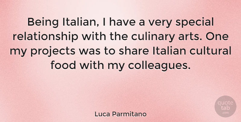 Luca Parmitano Quote About Culinary, Cultural, Food, Italian, Projects: Being Italian I Have A...