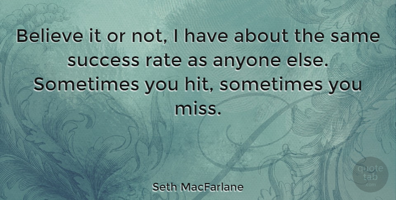Seth MacFarlane Quote About Believe, Missing, Sometimes: Believe It Or Not I...