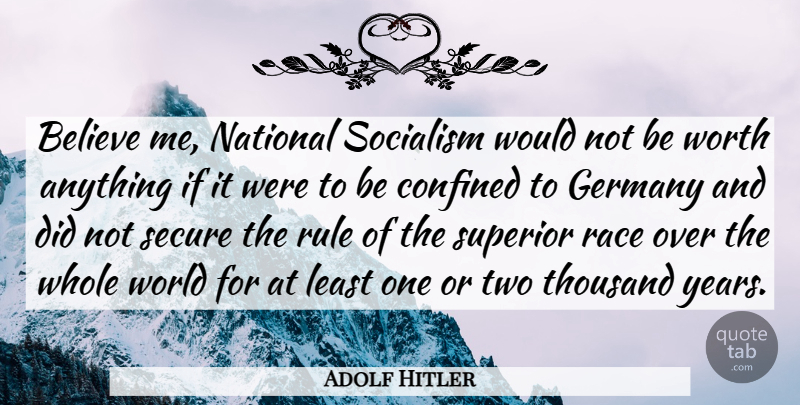 Adolf Hitler Quote About Believe, Race, Years: Believe Me National Socialism Would...
