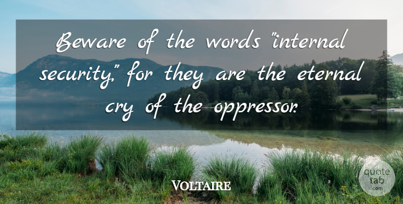 Voltaire Quote About Cry, Internals, Security: Beware Of The Words Internal...