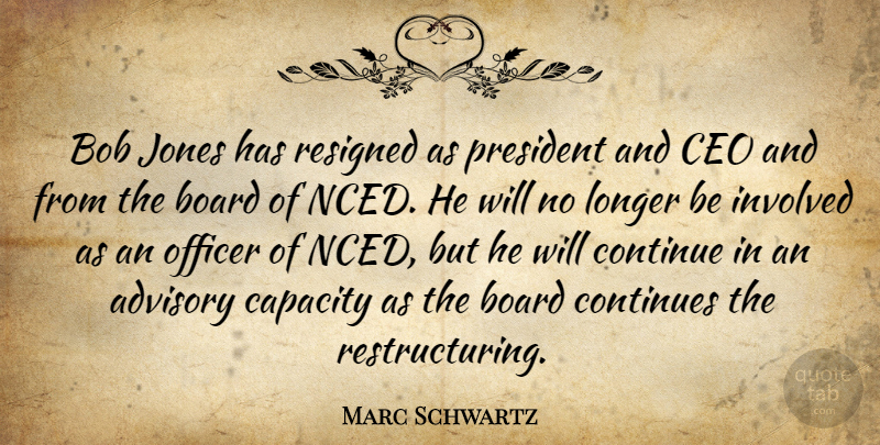 Marc Schwartz Quote About Advisory, Board, Bob, Capacity, Ceo: Bob Jones Has Resigned As...