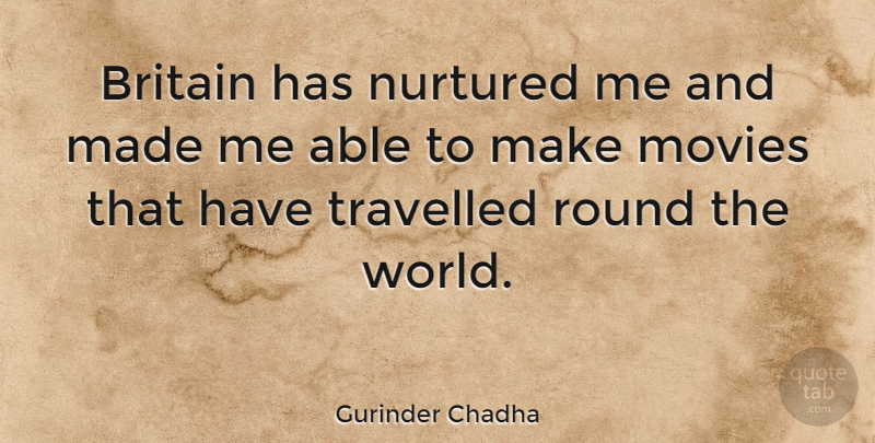 Gurinder Chadha Quote About Movies, Nurtured, Travelled: Britain Has Nurtured Me And...